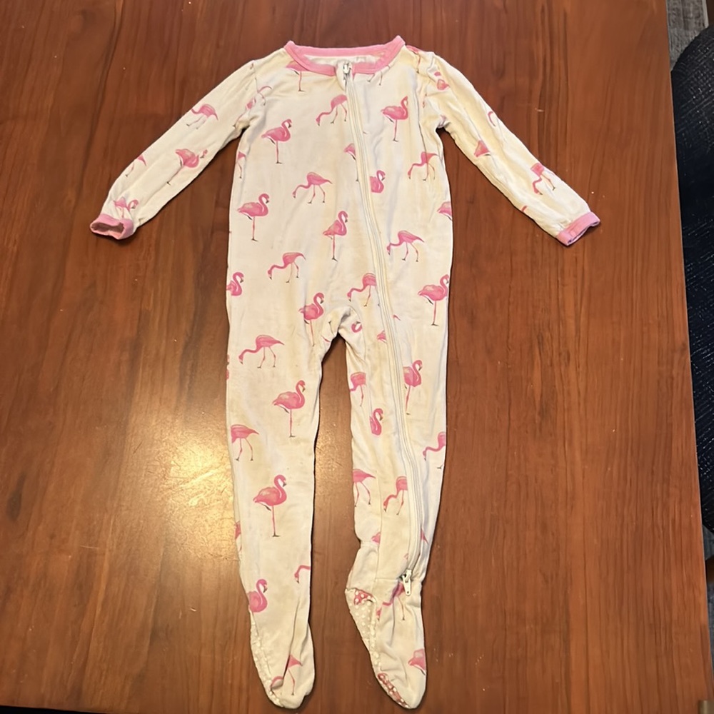 Kyte BABY Printed Zippered Footie in Flamingo, size 12-18 months